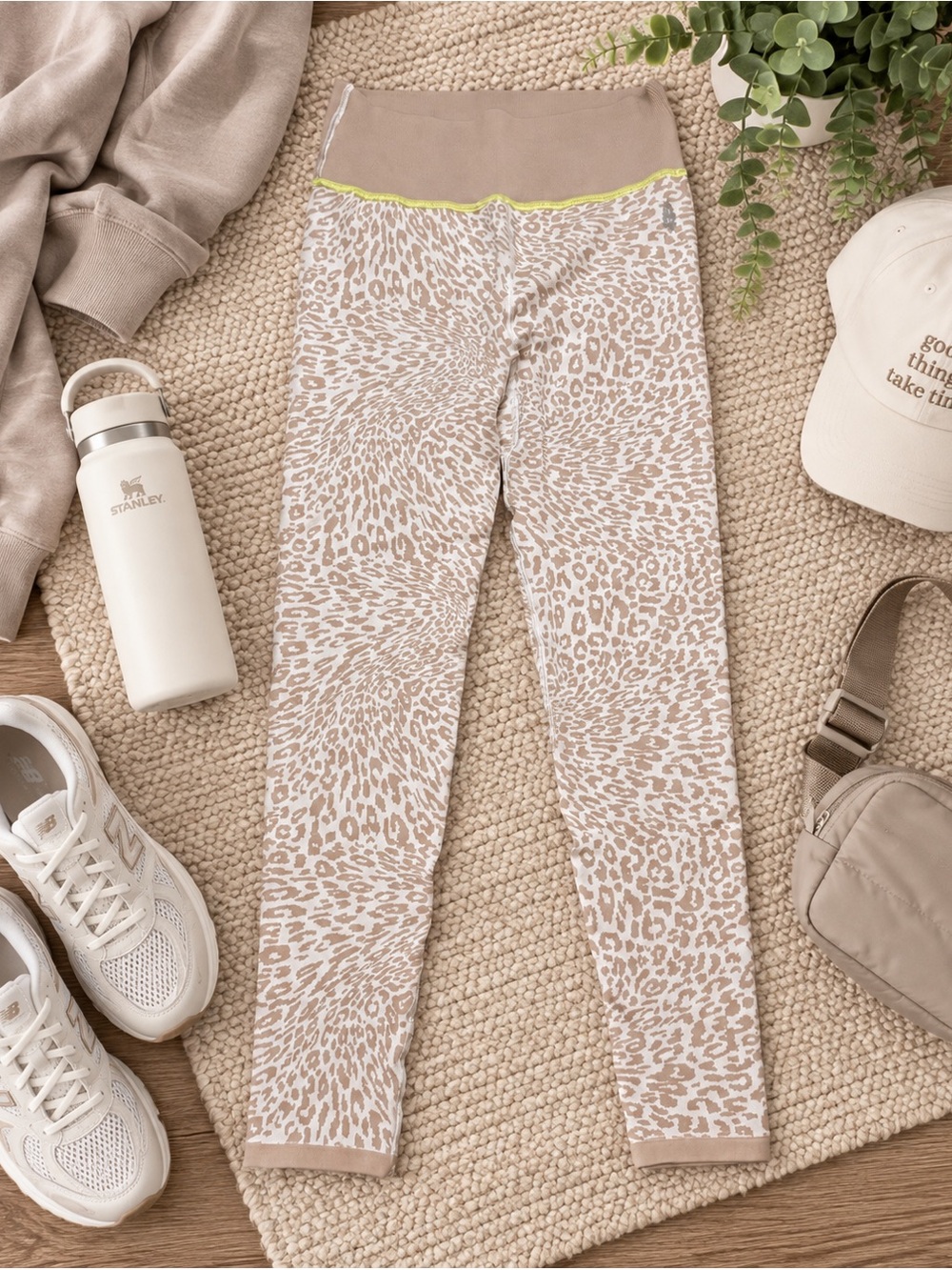 FP Movement Free People Leopard Print High Rise Leggings M/L Beige Cream